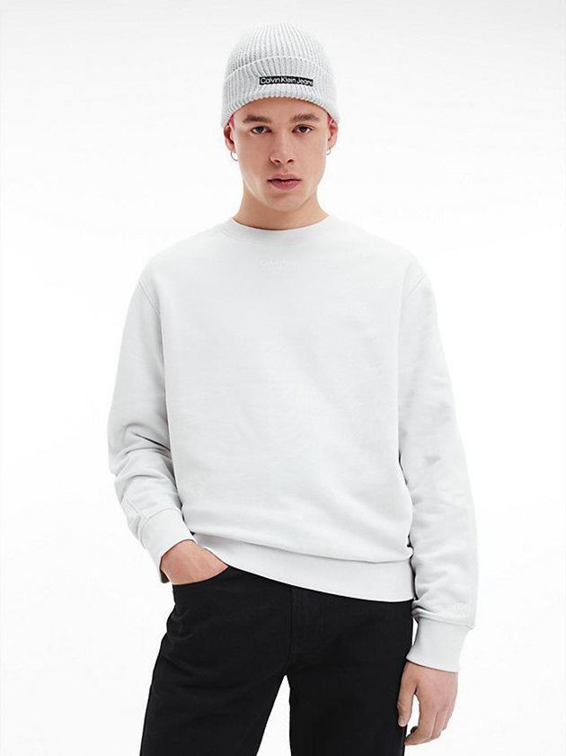 Calvin Klein USA Relaxed Cotton Terry Mens Sweatshirt White 6708941-GT